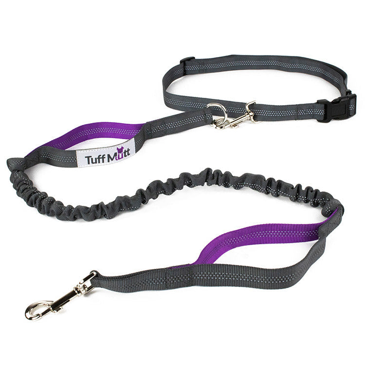 Tuff Mutt Hand Free Dog Waist Lead - Grey/Purple image 0