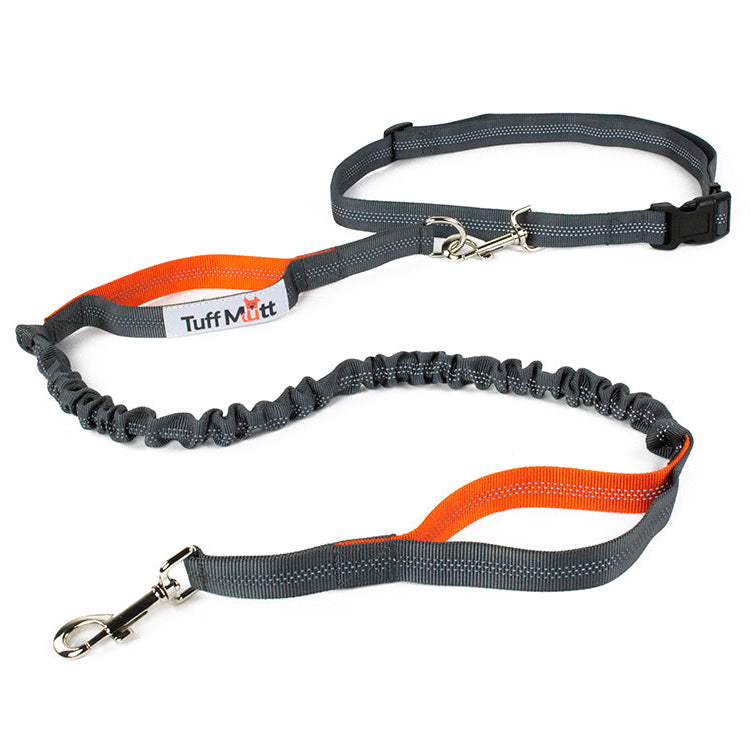 Tuff Mutt Hand Free Dog Waist Lead - Grey/Orange image 0