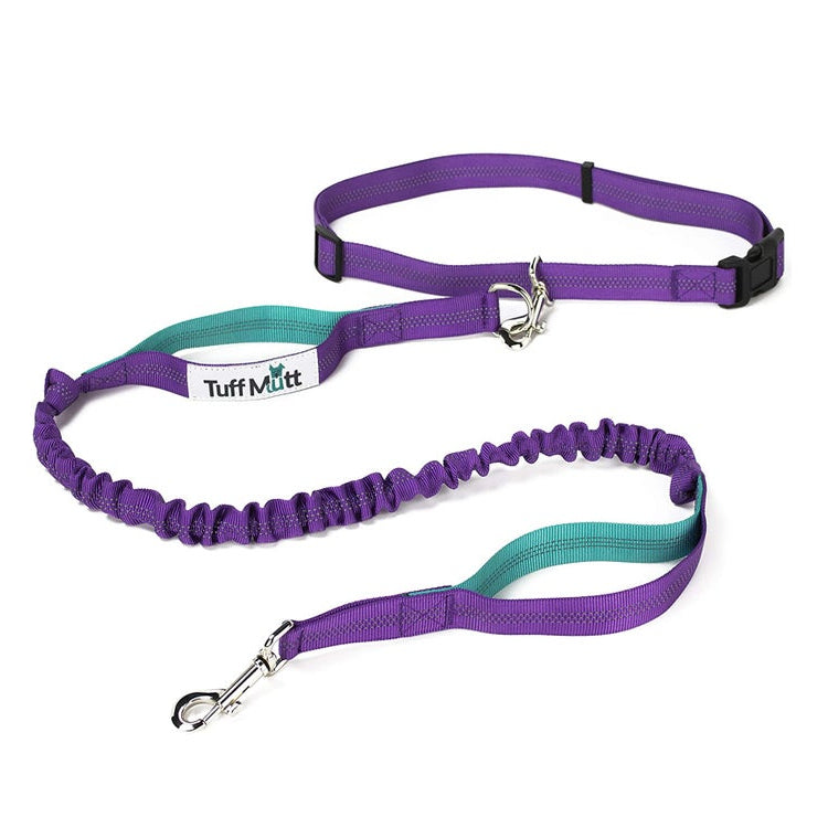 Tuff Mutt Hand Free Dog Waist Lead - Purple/Teal image 0
