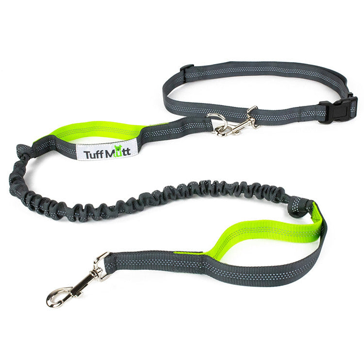 Tuff Mutt Hand Free Dog Waist Lead - Grey/Lime image 0